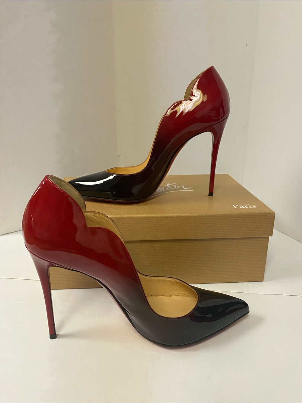 Christian Louboutin, hot chick patent degrade leather pumps size 38